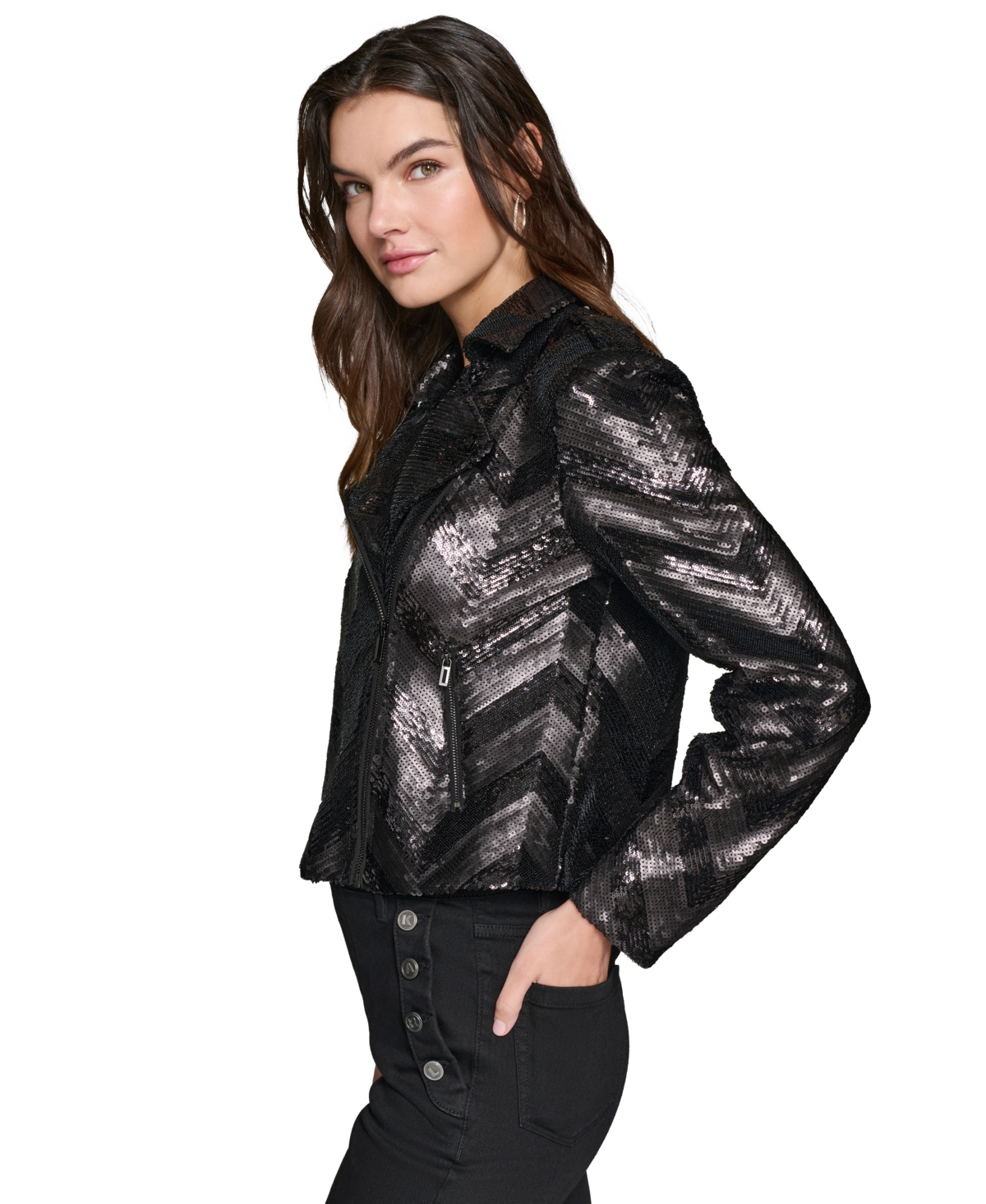 Karl Lagerfeld Paris Women's Sequined Moto Jacket