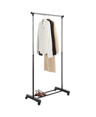 Vertical & Horizontal Stretching Clothes Rack with Shoe Shelf - Single-Bar Design