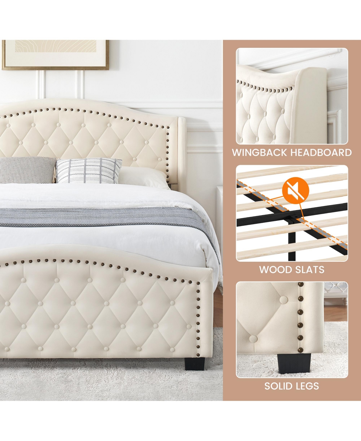 gaomon Size Bed Upholstered Platform Bed Frame with Tall Headboard 47.2