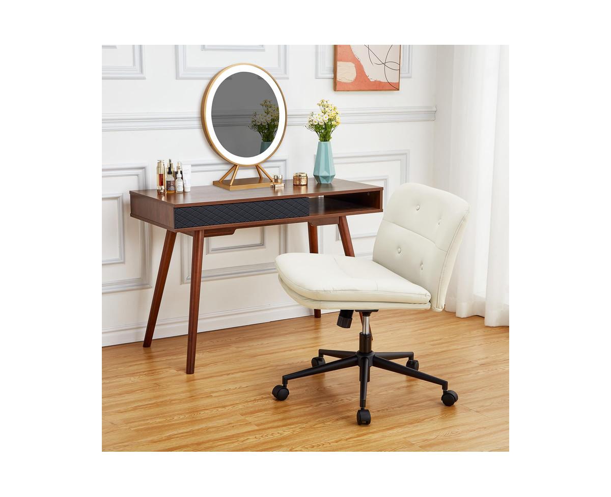 gaomon Office Chair with Wheels, Wide Seat Swivel Leather Armless Criss Cross Chair, 360° Height Adjustable Swivel Desk Chair, Modern Vanity Chai
