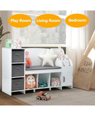 Kids Bookshelf with Reading Nook, Bookcase with Detachable Cushion