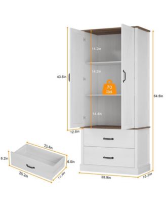 Freestanding Kitchen Pantry Cabinet with Microwave Stand, Adjustable Shelves, and Hutch Storage for Home Use