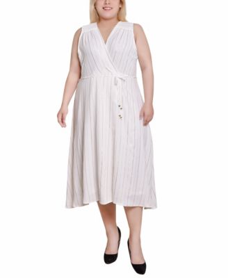 Plus Size Sleeveless Surplice Vertical Stripe Dress