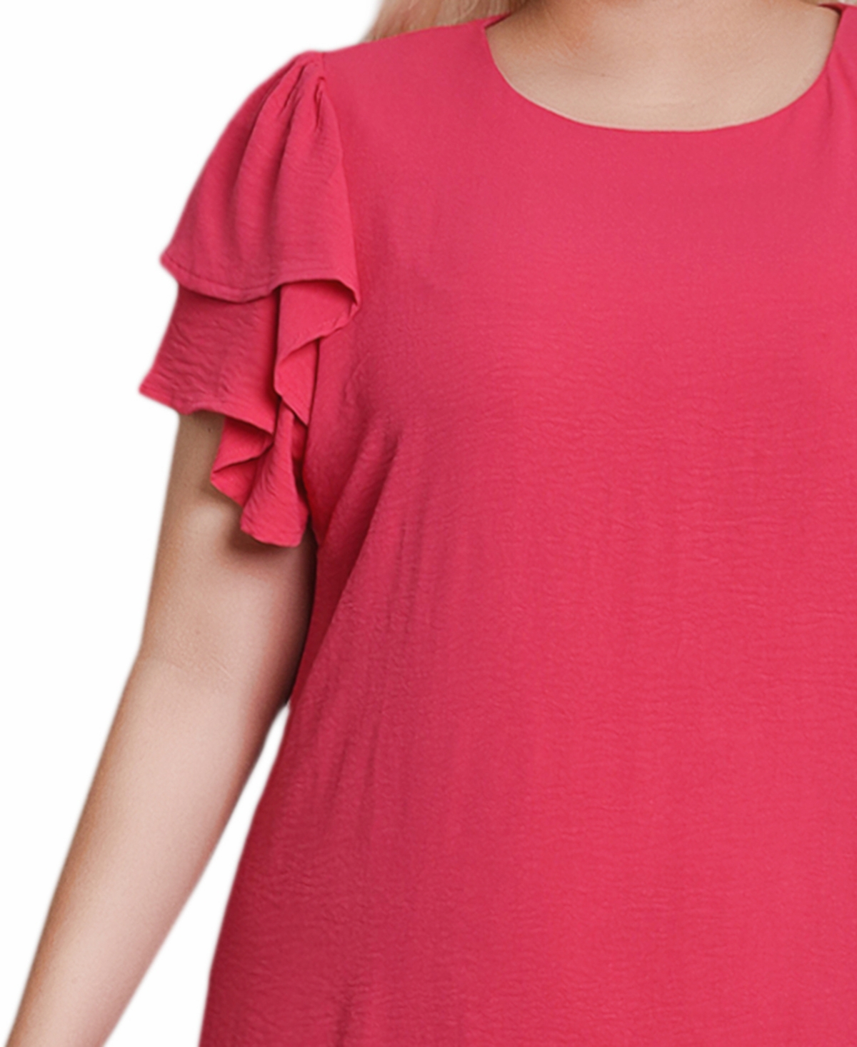 Ny Collection Plus Size Double Layer Flutter Sleeve Dress In Raspberry