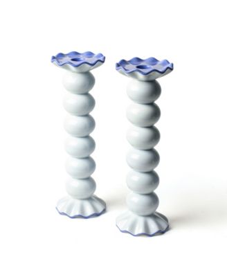 Signature Large Knobbed Candle Holder with Ruffle, Set of 2