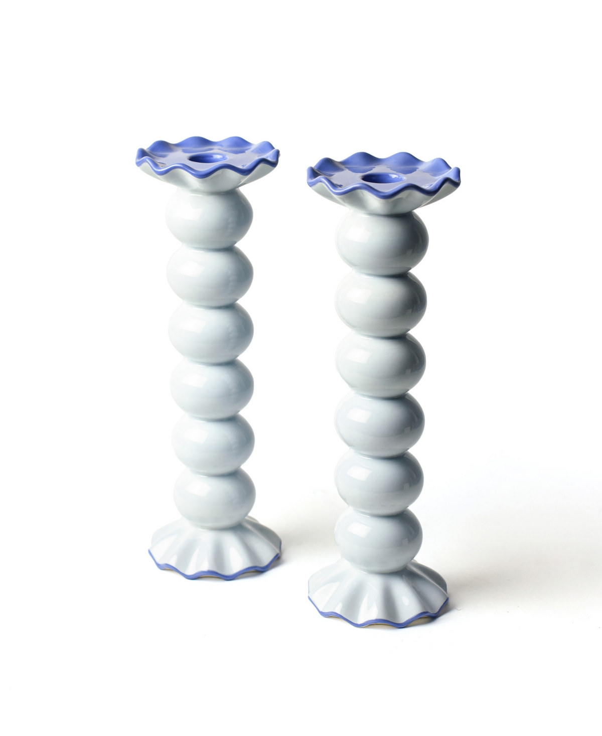 Coton Colors Signature Large Knobbed Candle Holder With Ruffle, Set Of 2 In Smoke