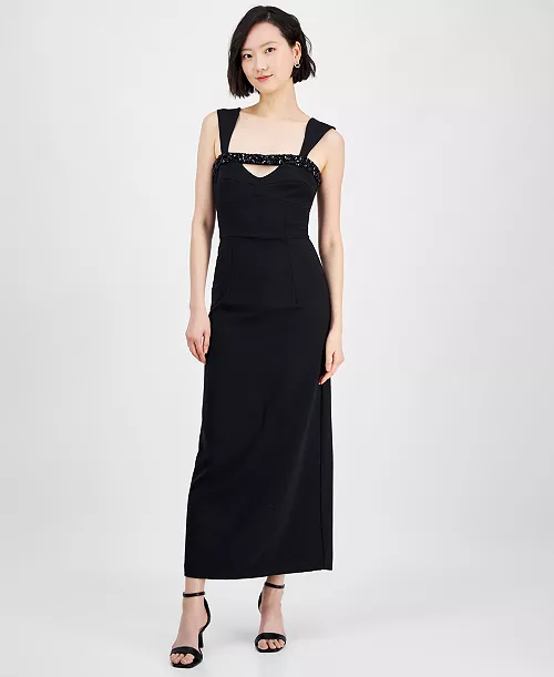 women's sleeveless embellished cutout sheath dress