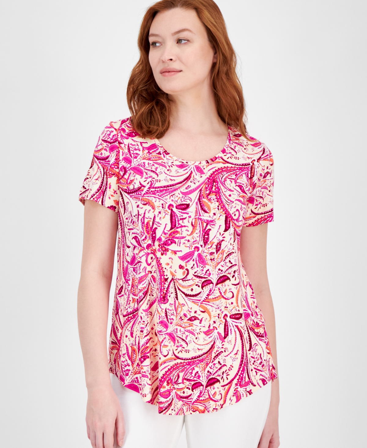 JM COLLECTION WOMEN'S PRINTED SCOOP-NECK T-SHIRT, CREATED FOR MACY'S 