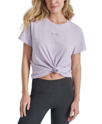DKNY - Women's Cotton Stud Logo Knot-Front T-Shirt
