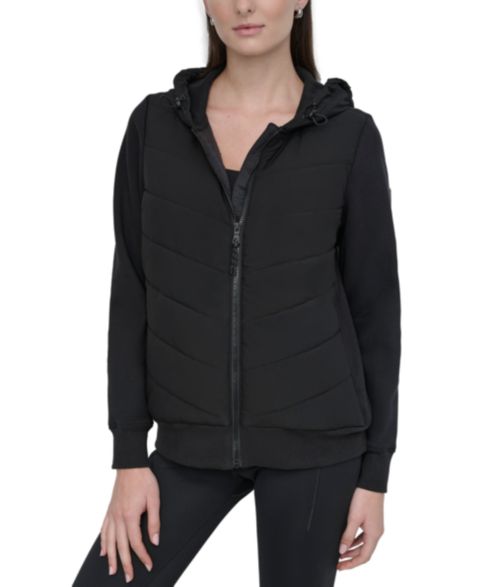 Женские куртки DKNY Lightweight Hybrid Full-Zip Hooded Jacket