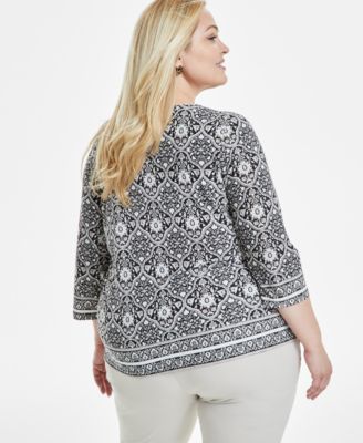 Plus Size Printed Jacquard Top, Exclusively at Macy's