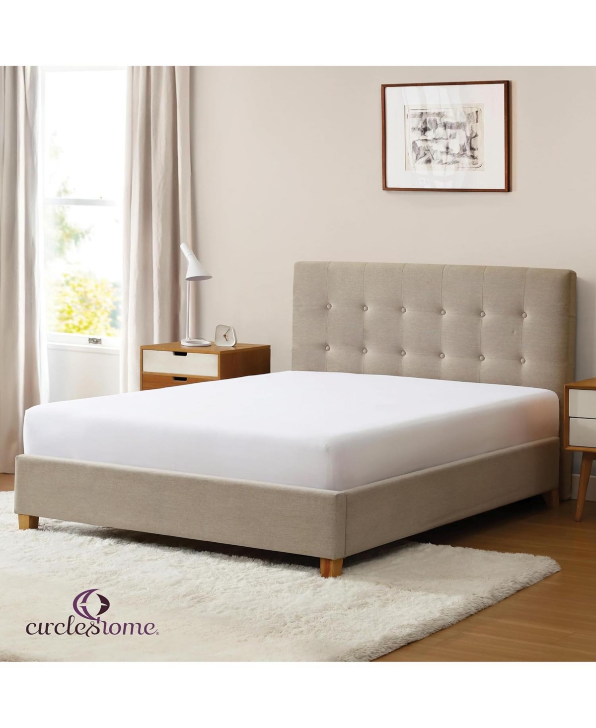 Circles Home Soft as Silk Fitted Sheet with Durable Elastic Skirt for Snug Fit - Cotton Sateen - 300 Thread Count