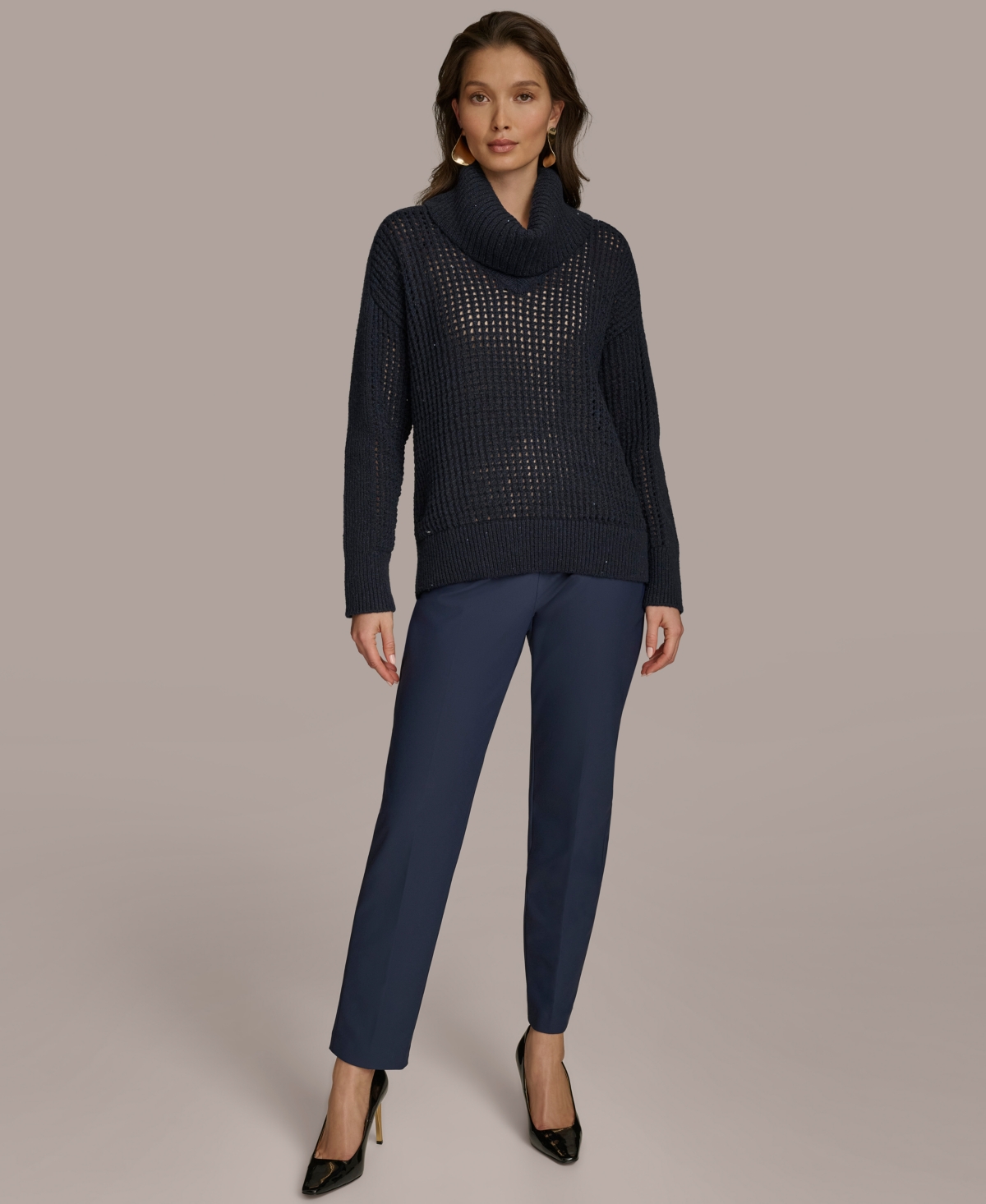 Shop Donna Karan Women's Cutout Sequin Turtleneck Sweater In Nightfall