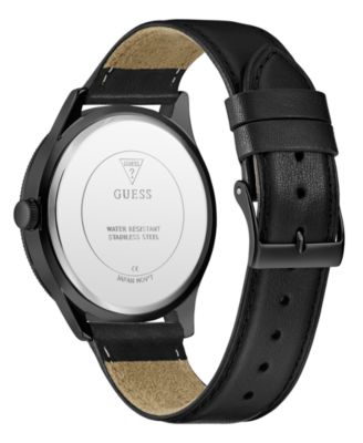 Men's Analog Black Genuine Leather Watch, 44mm