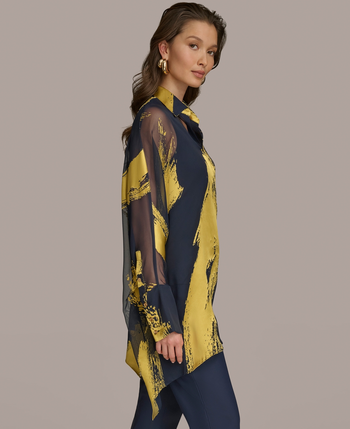 Donna Karan New York Women's Metallic Print Tunic -Gold Metallic