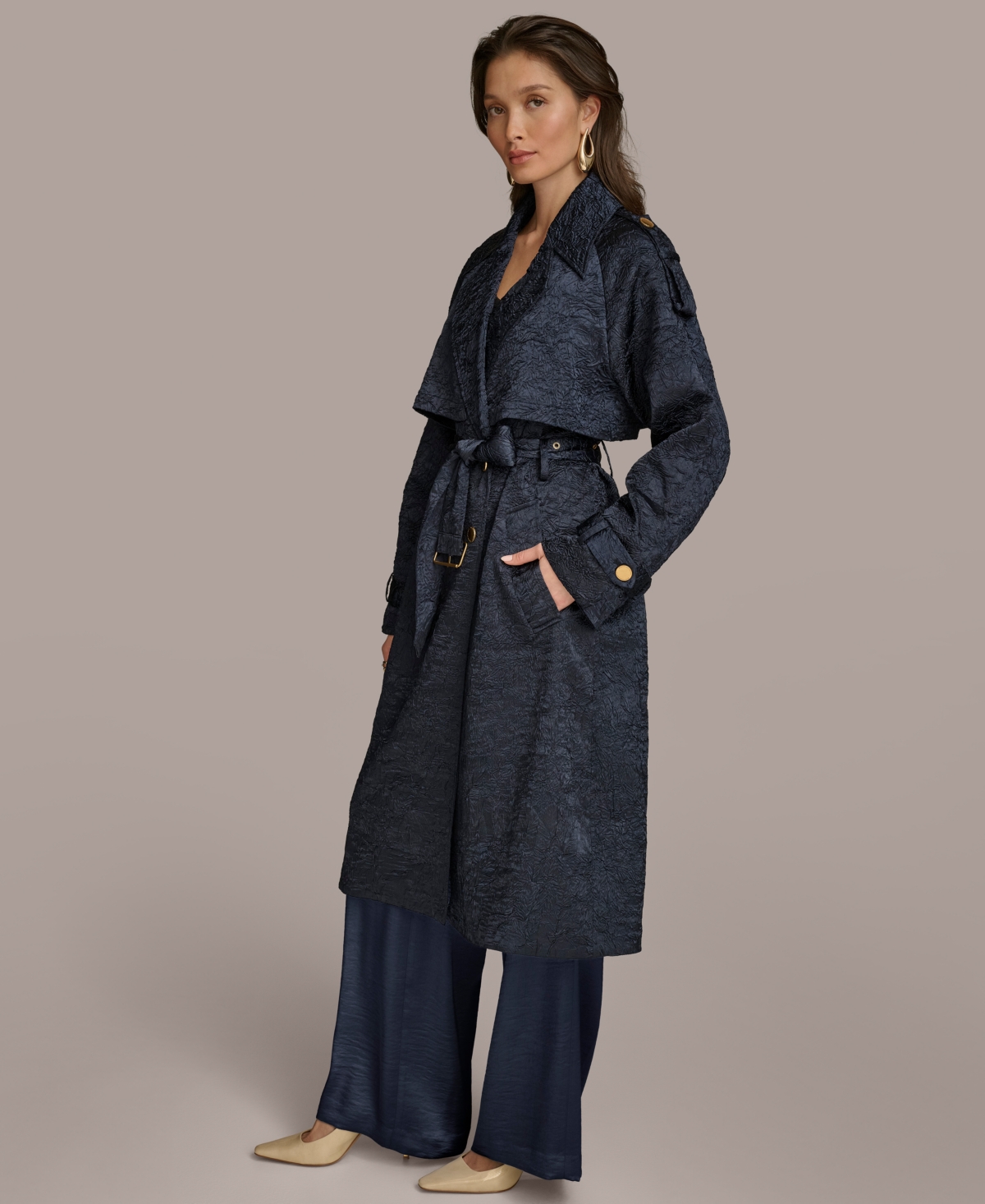 Donna Karan New York Women's Crinkle Satin Trench Coat