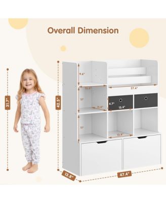 47.8in wood boards Kids Bookshelf with Drawers Modern Bookcase