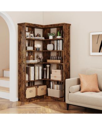 Corner MDF boards Bookshelf 72.8in Farmhouse Bookcase Large Bookshelf