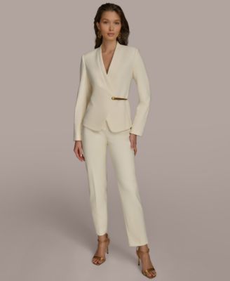 Womens Hardware Trim Blazer Slim Leg Pants