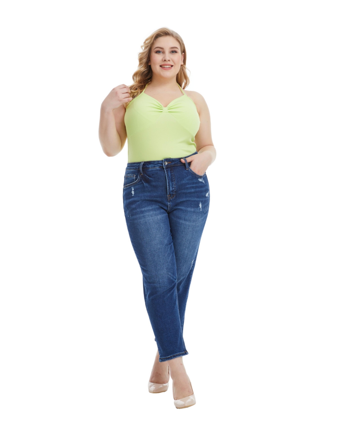 Bayeas Plus Size High Rise Loose Tapered Mom Jeans