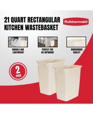 21 Quart Rectangular Kitchen Wastebasket Trash Can, Bisque (2 Pack)