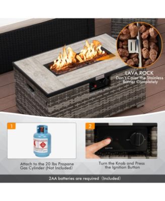 32 x 20 Inch Propane Rattan Fire Pit Table Set with Side Table Tank and Cover