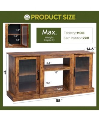 Retro TV Stand for 65 inch TV TV Console Cabinet with Storage Open Shelves Entertainment Center for Living Room and Bedroom
