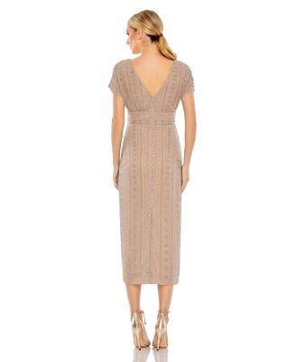 Women's Beaded Cap Sleeve Column Midi Dress
