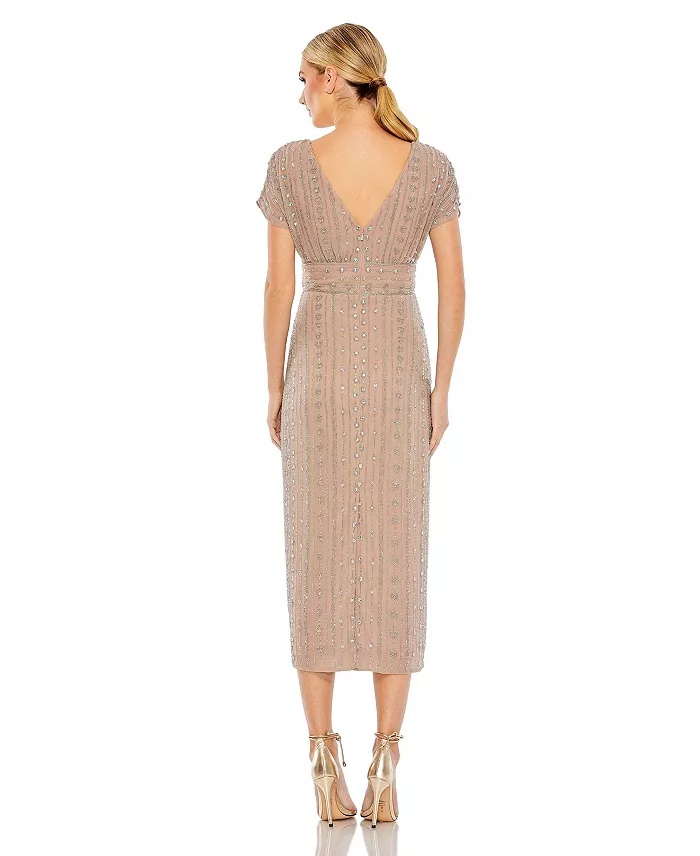 Women's Beaded Cap Sleeve Column Midi Dress - thumbnail 6