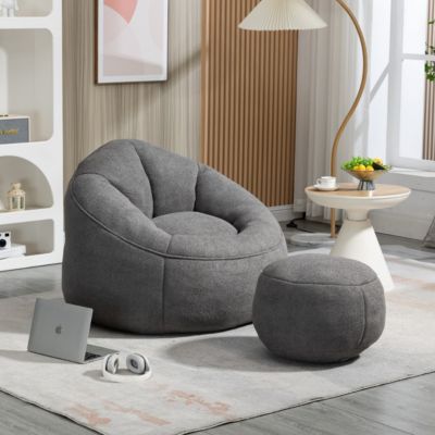 Adult Bean Bag Chair with Ottoman, Comfortable Bean Bag Couch with Armrests for Living Room
