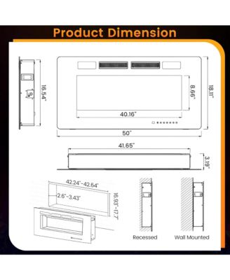 50 Inch Ultra-Thin Electric Fireplace with Decorative Crystals