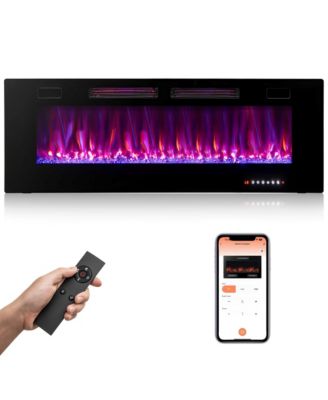 50 Inch Ultra-Thin Electric Fireplace with Decorative Crystals