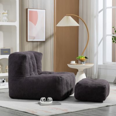 Fluffy Bean Bag Chair with Ottoman, Super Soft Lazy Sofa for Living Room-The Pop Home