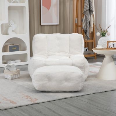 Fluffy Bean Bag Chair with Ottoman, Super Soft Lazy Sofa for Living Room-The Pop Home