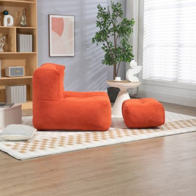 Bean Bag Chair Set, Fluffy Upholstery, Includes Ottoman, Super Soft, Lounge Seating, Living Room Furniture