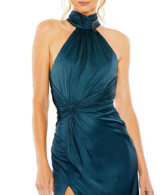 MAC DUGGAL サイドルーシュ オープンバック ハイネックガウン Mac Duggal Women's Open Back High Neck Side Ruched Gown - Macy's