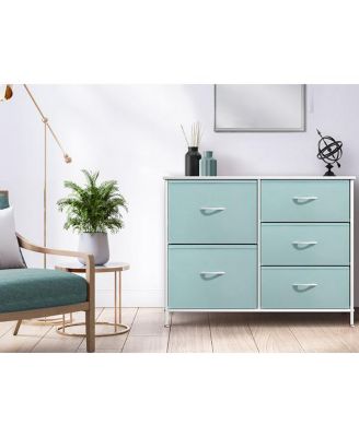 Dresser with 5 Drawers - Storage Chest Organizer with Steel Frame, Wood Top, Handles, Fabric Bins