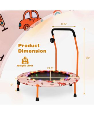 36'' Mini Toddler Trampoline w/ LED Bluetooth Speaker Detachable Handle Kids Gifts