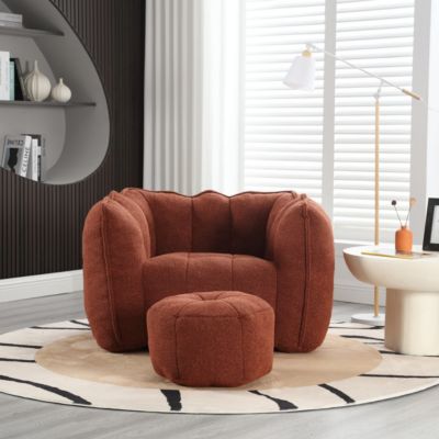 2 PC chenille fabric Soft Bean Bag Chair with Footstool