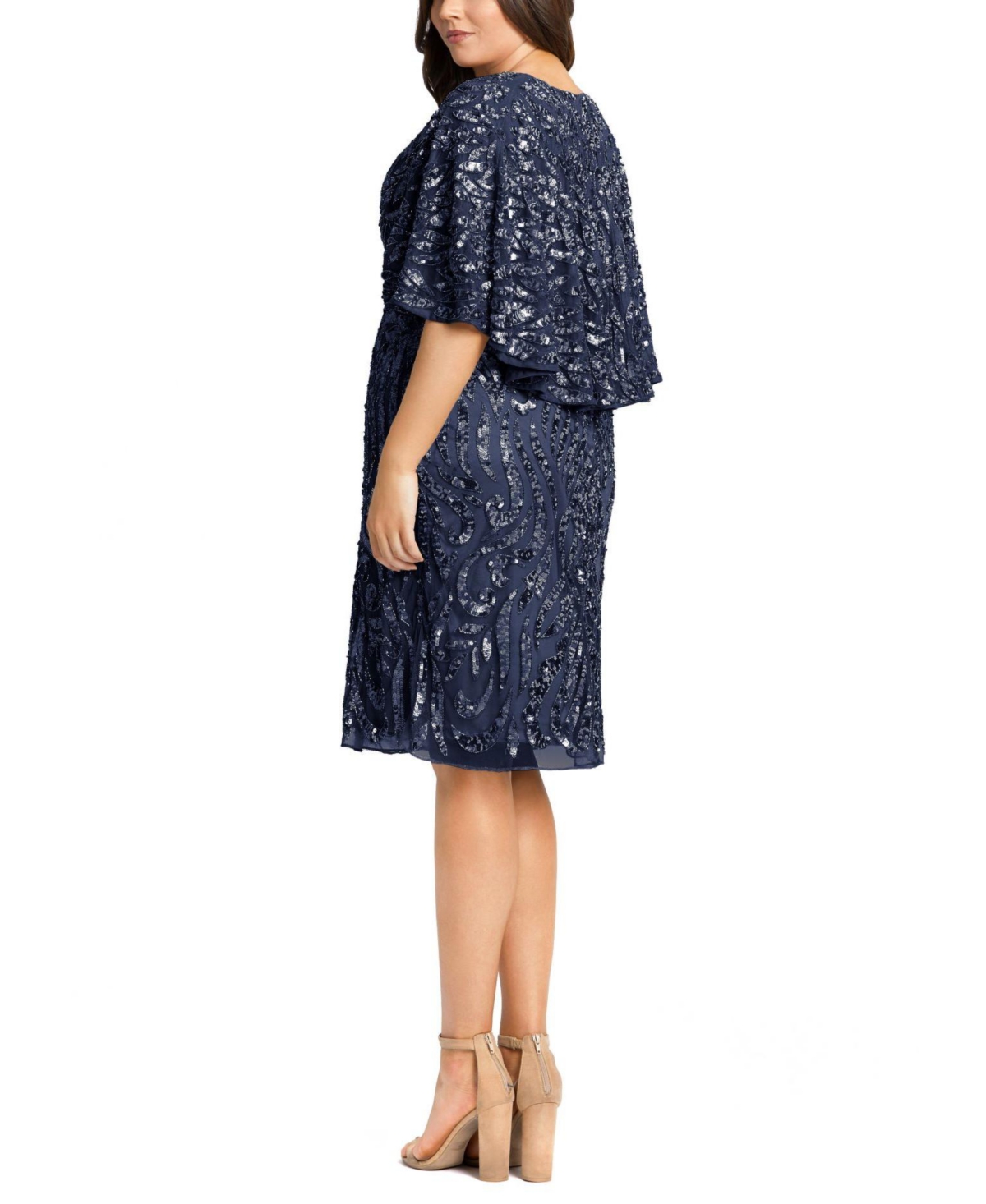 Mac Duggal Plus Size Embellished Cape Sleeve Cocktail Dress (Plus)
