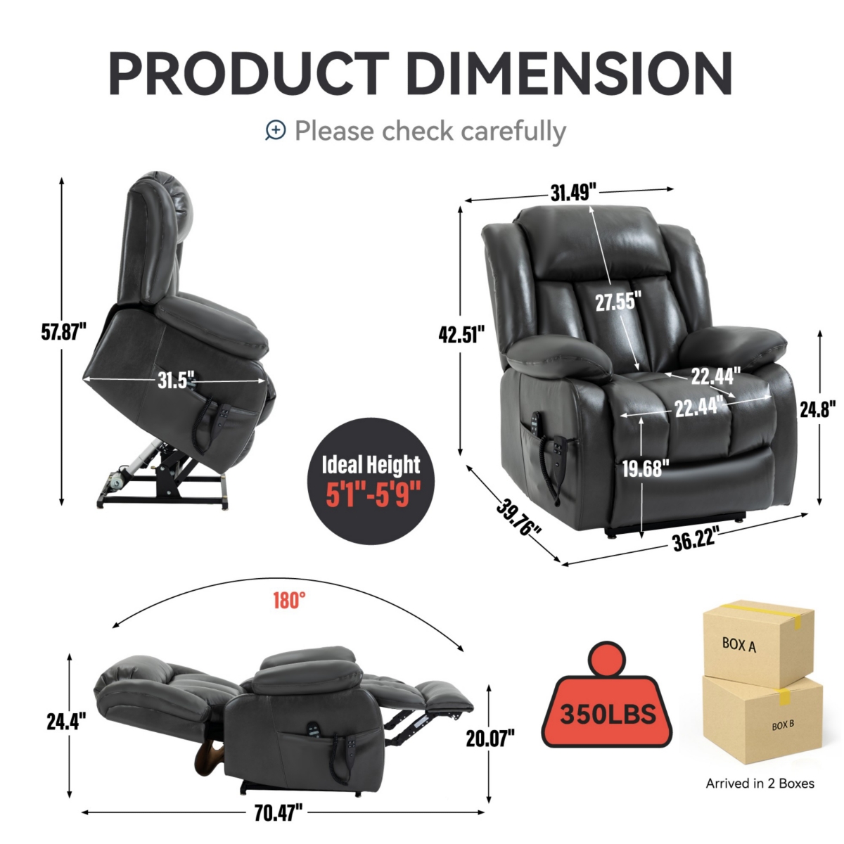 Boyel Living Electric size Genuine Leather Power Lift Recliner Chair with 8-Point Vibration Massage and Lumbar Heating