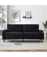 80.7" Modern Square Armrest Cushioned Sofa With Storage Bag And Cup Holders