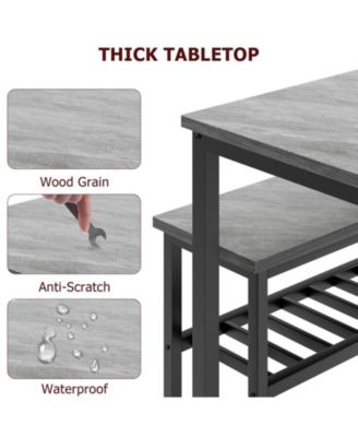 Dining Table Set for 4, Modern Kitchen Table with Bench and Chairs, 4 Piece Dining Room Table with Storage Rack for Small Spaces