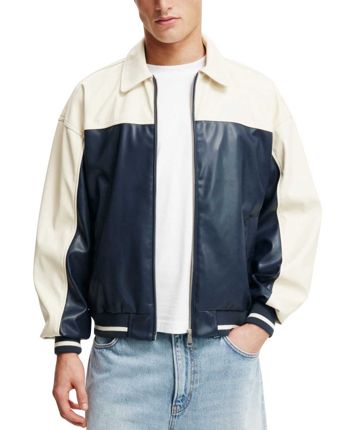 Shop Cotton On Men's Artificial Leather Western Jacket In Vintage Navy