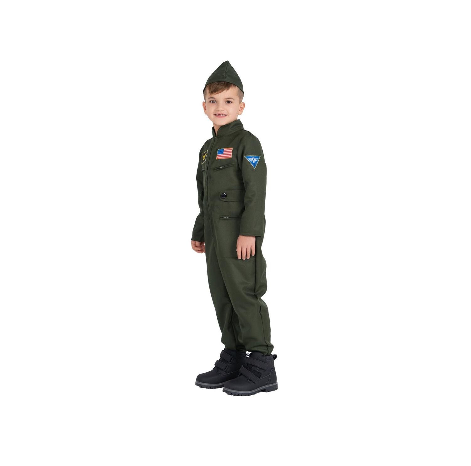 Fighter Pilot Jumpsuit & Hat Costume Set - Kids Boys & Girls