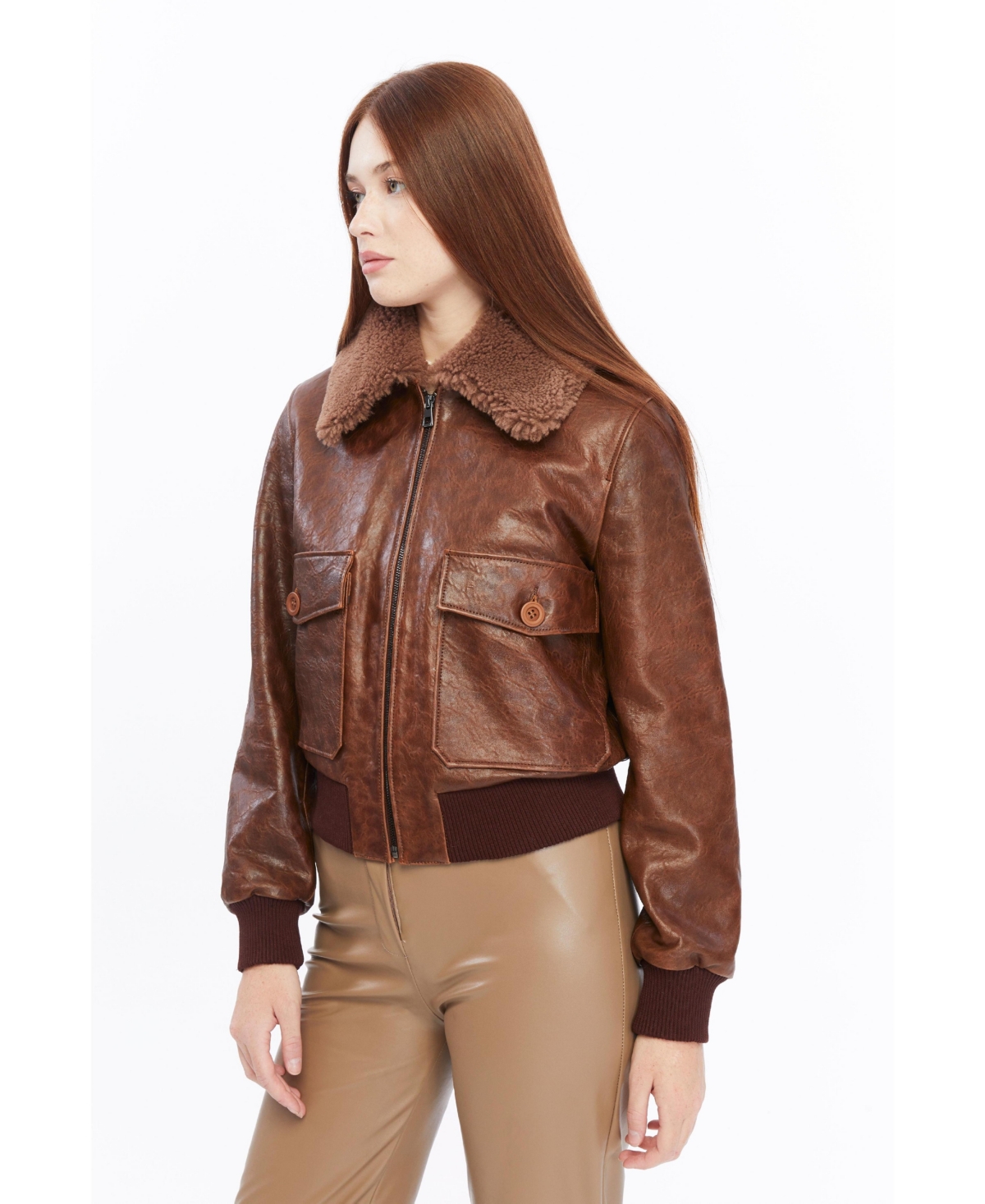 Furniq Uk Women's Leather Bomber Jacket