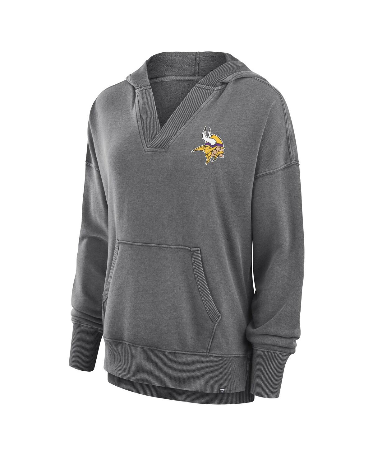 Fanatics Women's Heather Charcoal Minnesota Vikings Initiative Snow Wash French Terry V-neck Pullover Hoodie In Heather Charcoal