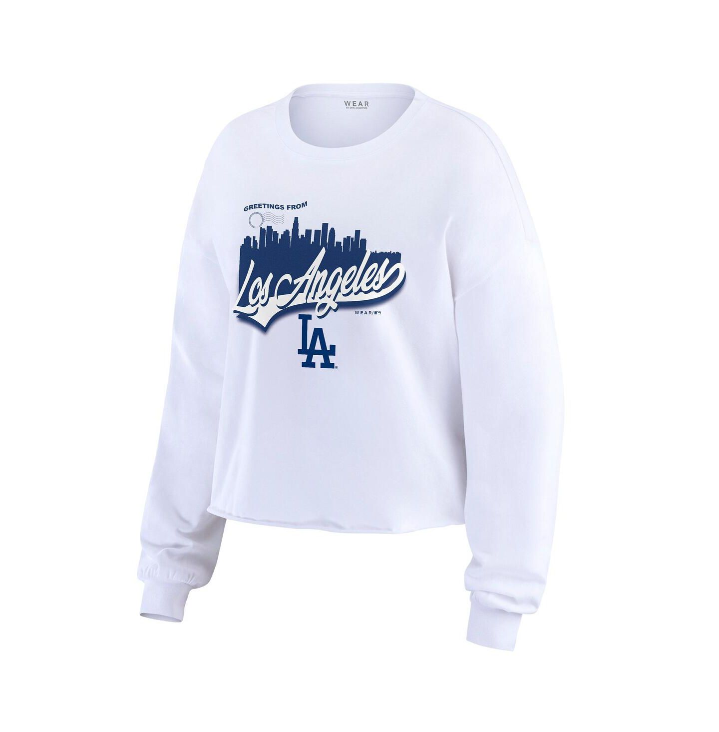 Женская футболка WEAR by Erin Andrews White Los Angeles Dodgers Domestic Postcard Long Sleeve — фото 3