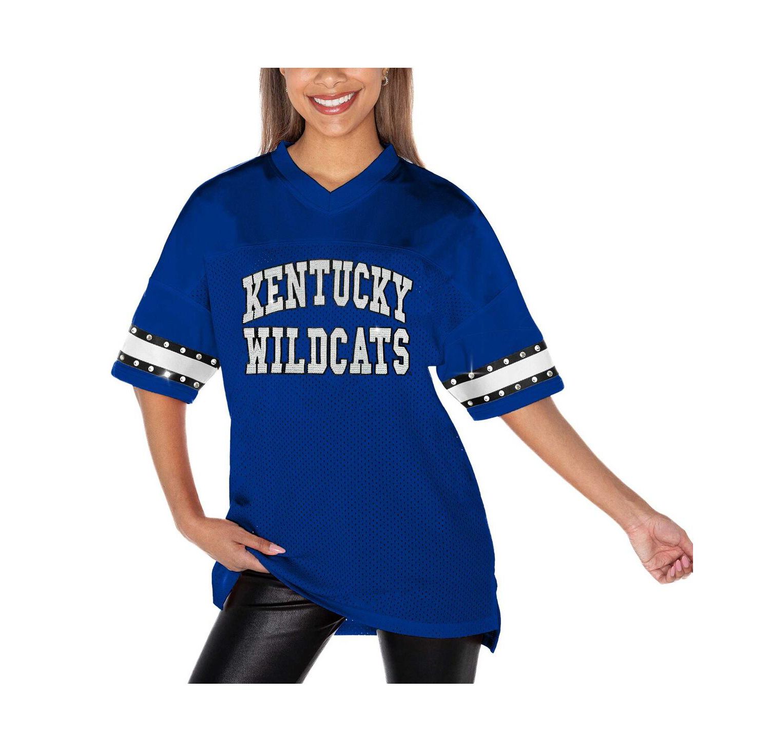 Women's Royal Kentucky Wildcats Until Kickoff Rhinestone Fashion T-Shirt