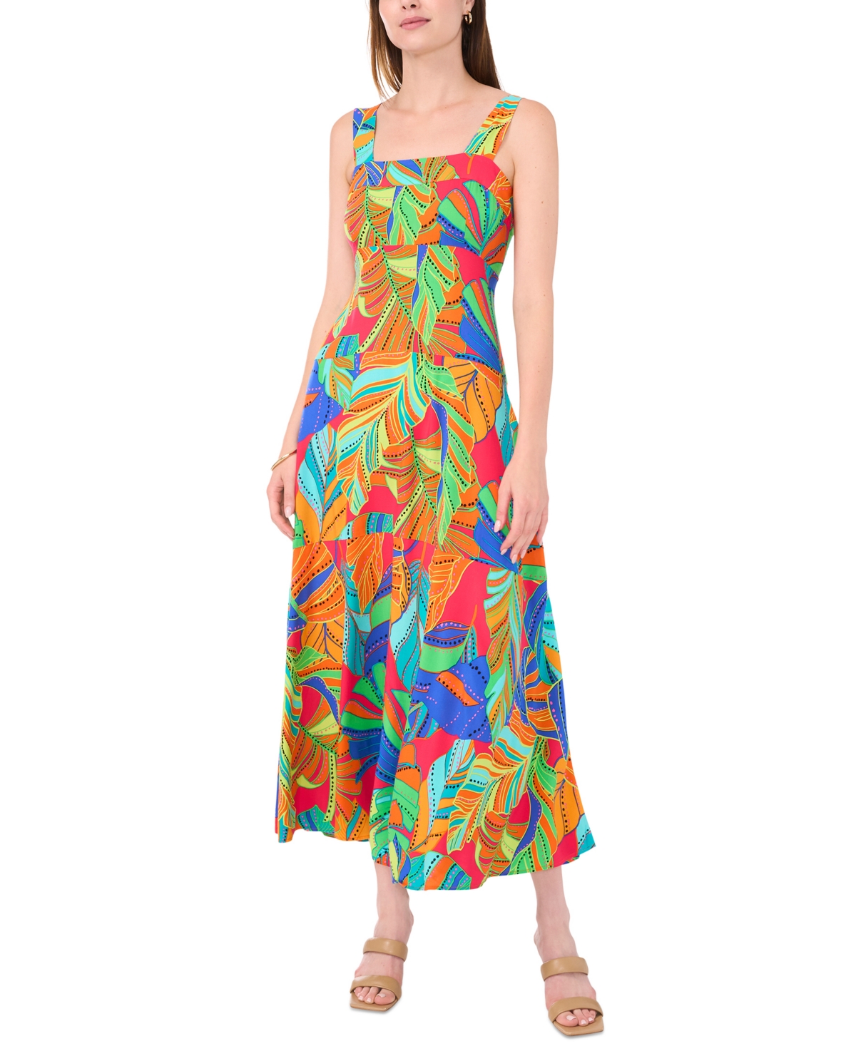 Women's Printed Square-Neck Sleeveless Maxi Dress - Raspberry Sorbet